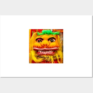 Golden red Chinese Dragon mask SQ Posters and Art